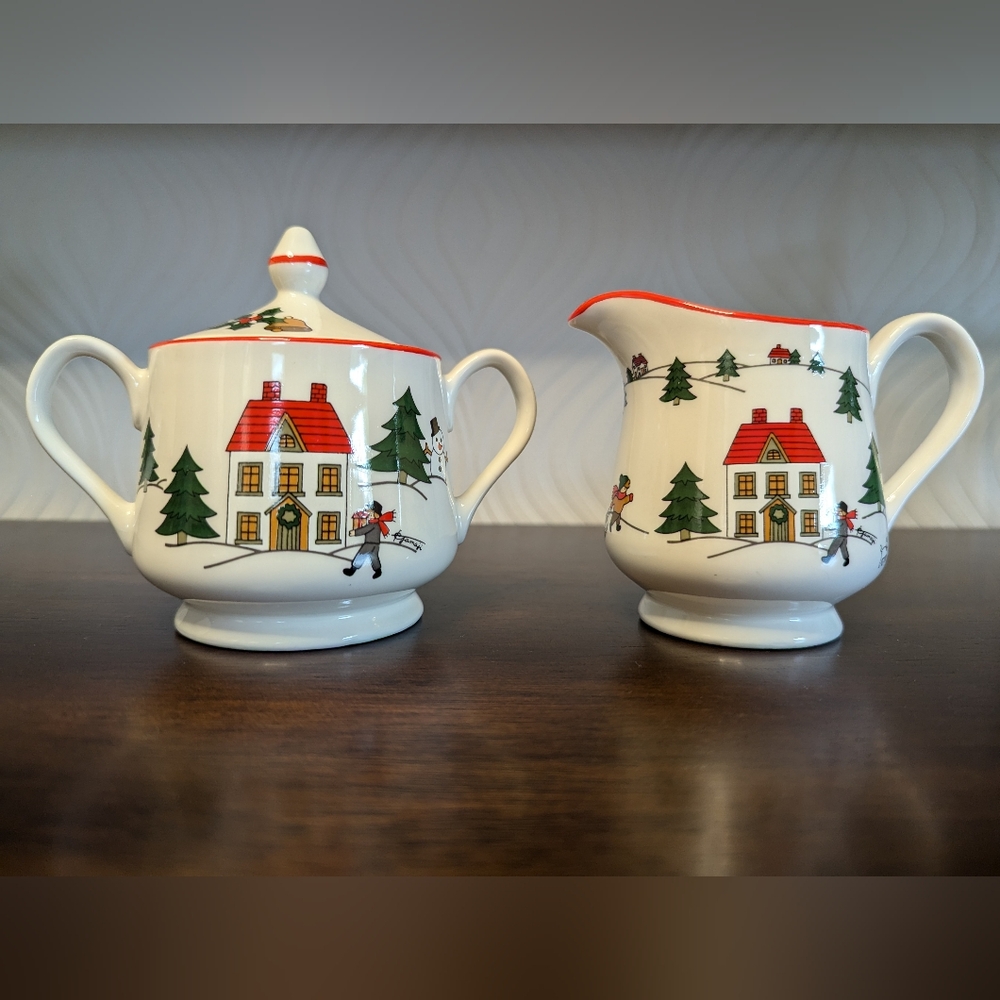 Vintage 1980s Fine China Of Japan Sugar & Cream Serving Set